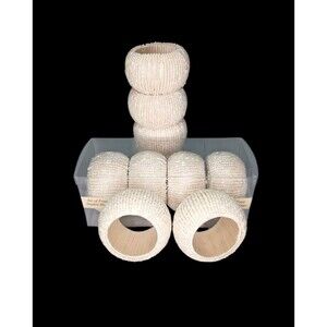 Vtg Set of 10 Off White Beaded Napkin Rings Holders Heritage House Made in India